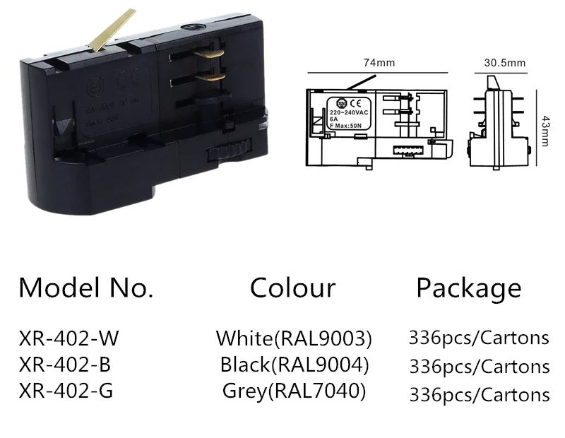3 phases 4 wires track rail system led track adapter for 4 wires track light
