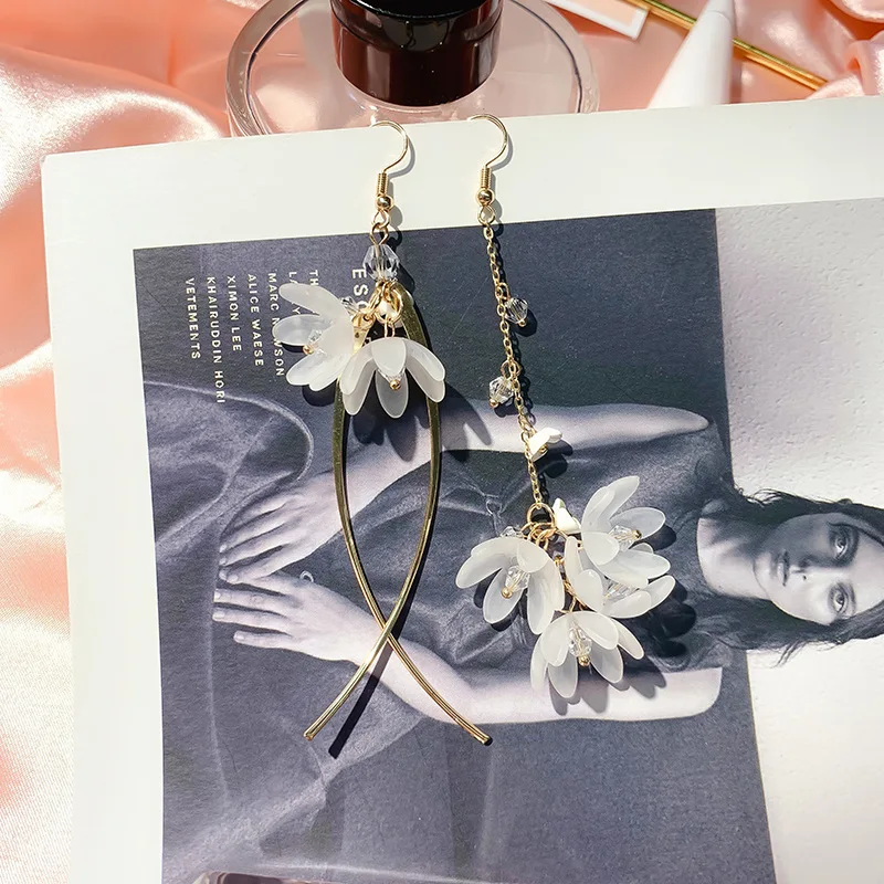 white long flower hook on earrings for women jewelry