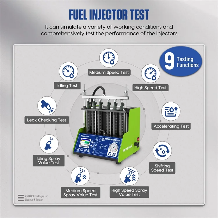 MRCARTOOL V310 Car GDI Fuel Injector Tester Cleaning Machine 6 Cylinders Fuel Injector Tester 110V 220V Cleaning Diagnostic Tool