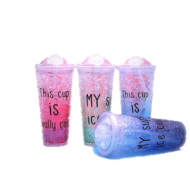 
Summer New Trend 450 Ml Double-layer Plastic Cup With Straw Children Cartoon Milk Bubble Tea Tumbler Customization Logo 