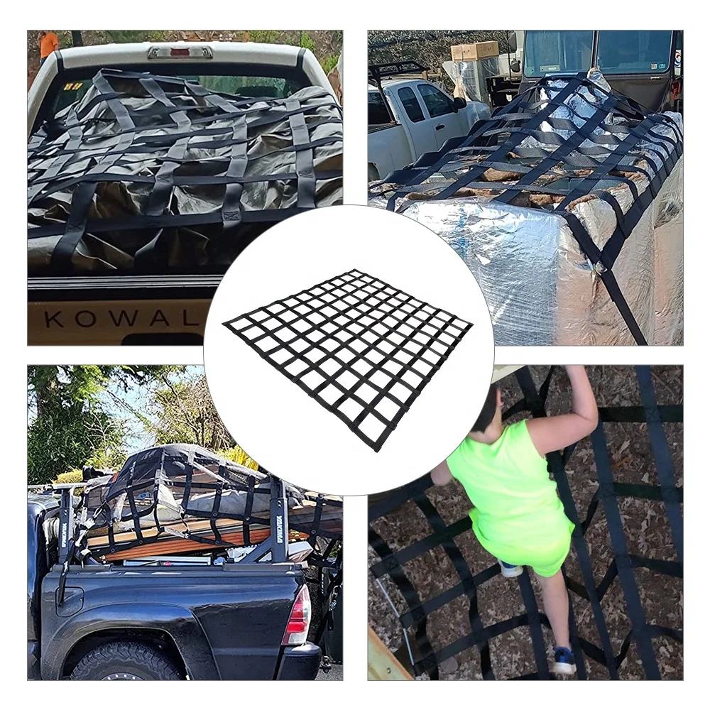 Green Rope Kids Playground Climbing Cargo Nets Frame for Jeep Truck Bed Cargo Net Cam Buckles SUV Car Roof Rack Cargo Netting