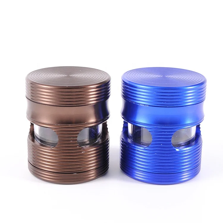 Wholesale Custom OEM 2.5 Inch 4 Layers Fancy Circle Aluminum Alloy Tobacco Herb Grinder Grinder With Window