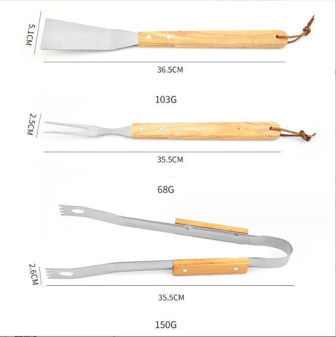 10 pcs in one set Oxford cloth bag packaging Barbecue Tools Wooden Handle Bbq Tool Set