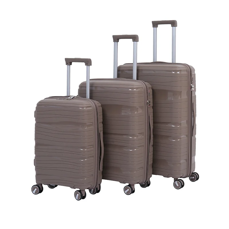 Accept custom PP luggage set 3 pieces combination lock universal wheel hard shell suitcase with tie rod