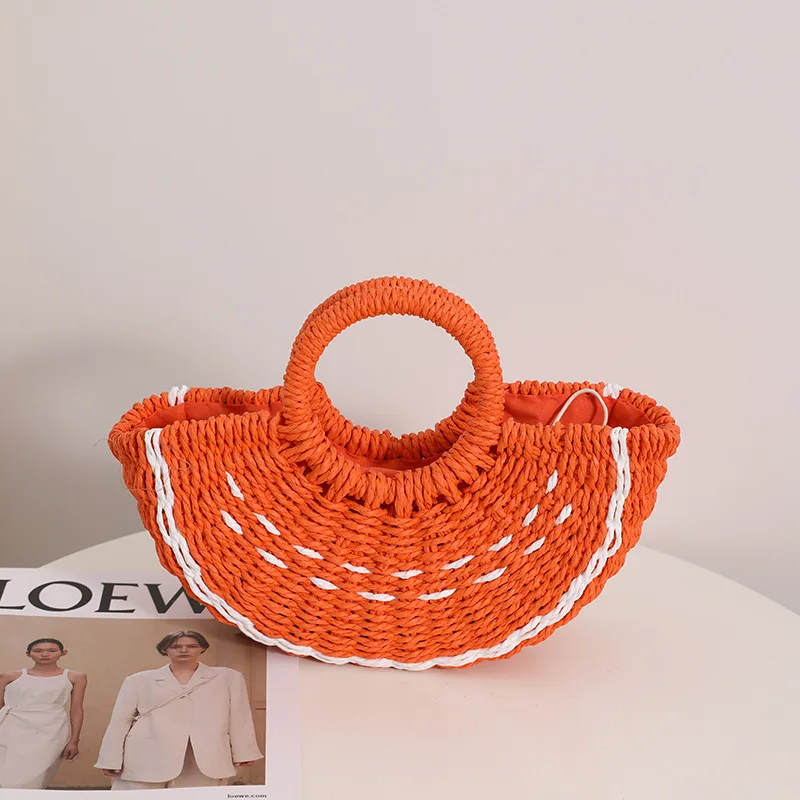 Candy color watermelon hand-held straw bag New cute fruit woven bag seaside holiday beach bag
