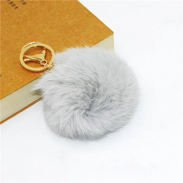 Fluffy pompom genuine rabbit fur ball keychain as pendant
