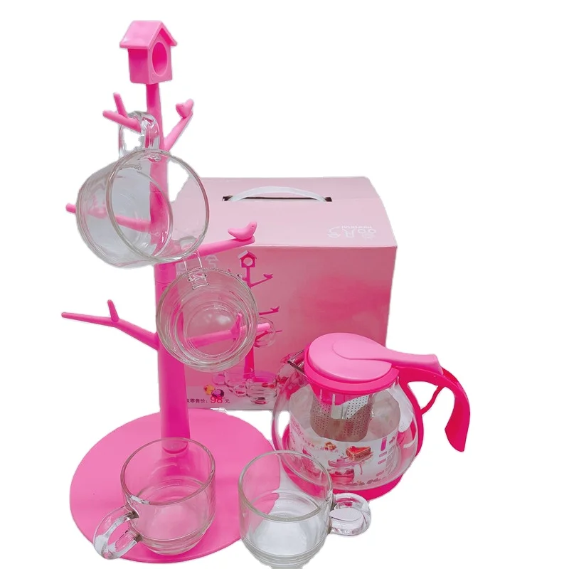 Special hot selling household large capacity glass water bottle with shelf 6 pcs set