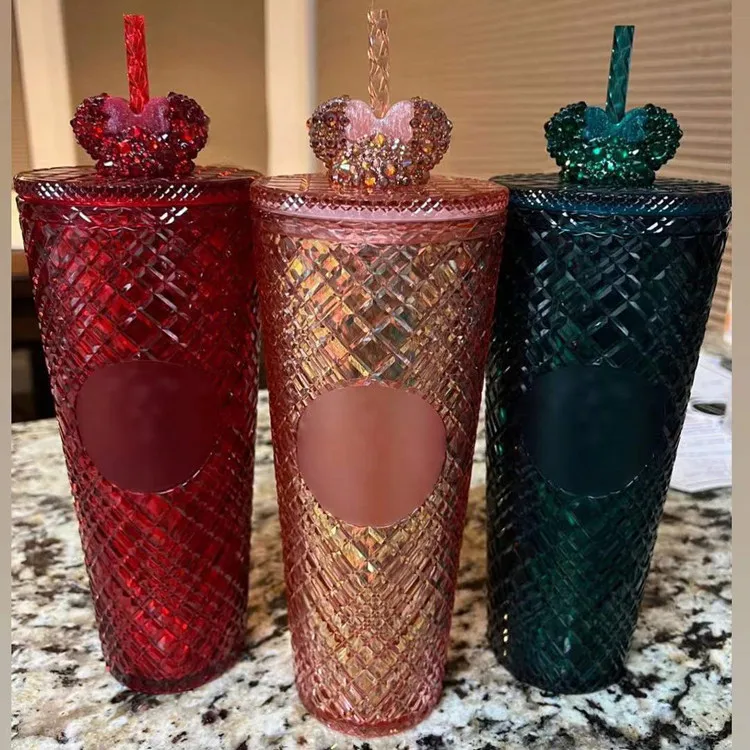 Star bucks Clear Red Pink Plastic Drinking Glasses Cups Tumblers with Lids Dessert Mugs Personalized Reusable Red Party Cups