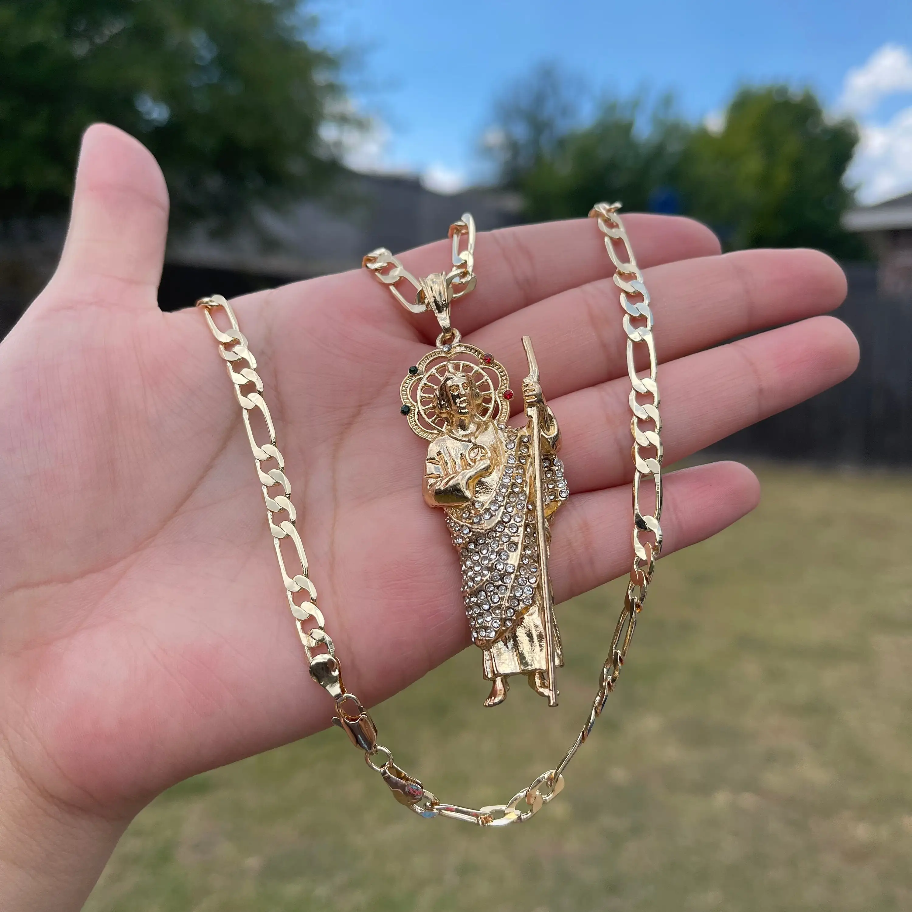 Duyizhao Saint Jude кулоны Hermosa Cadena De San Judas Tadeo en oro laminado de 14kt