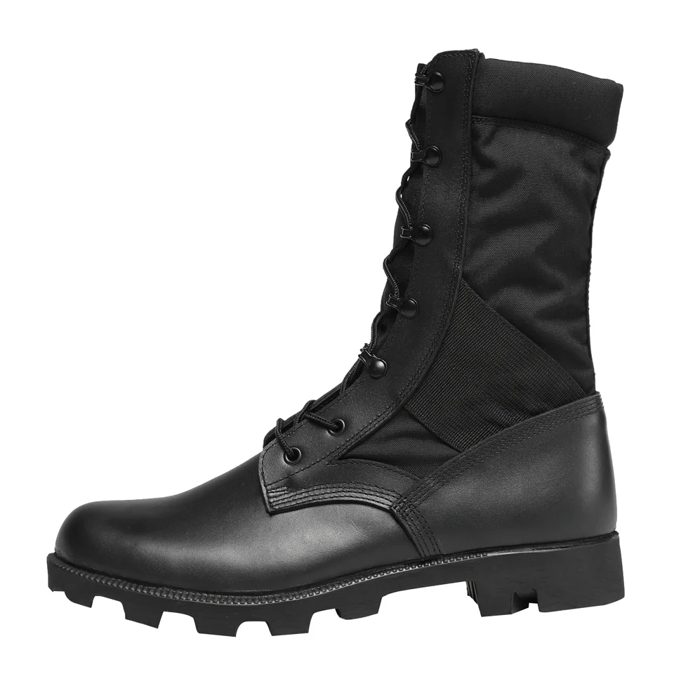 manufacturer black color fabric cement combat flat outsole leather tactical boot