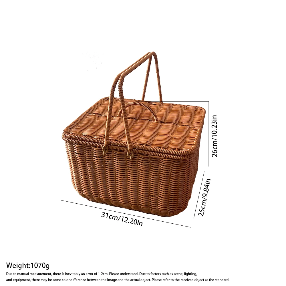 Rattan Portable Large Picnic Baskets With Lid Handle Bread Storage Baskets Wicker Fruit Storage Basket Hamper