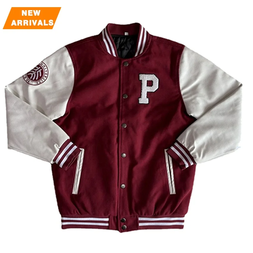 Leather Pink Crop Beige And Black Letterman Vintage Custom Leather Baseball Custom Varsity Jacket Men Varsity Jackets
