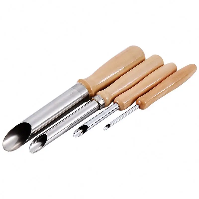 4Pcs Round Hole Punches Set Wooden Handle Pottery Clay Tools