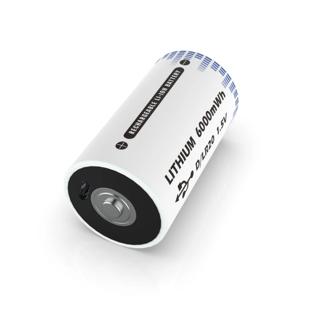 2022 New Products 1.5V 6000mWh USB Charging D1 Size Rechargeable Lithium Li Ion Battery