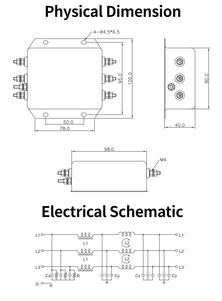 10A 20A 30A Three-phase EMI Filter 380V/520V Power Line Filter Motor RFI Filter