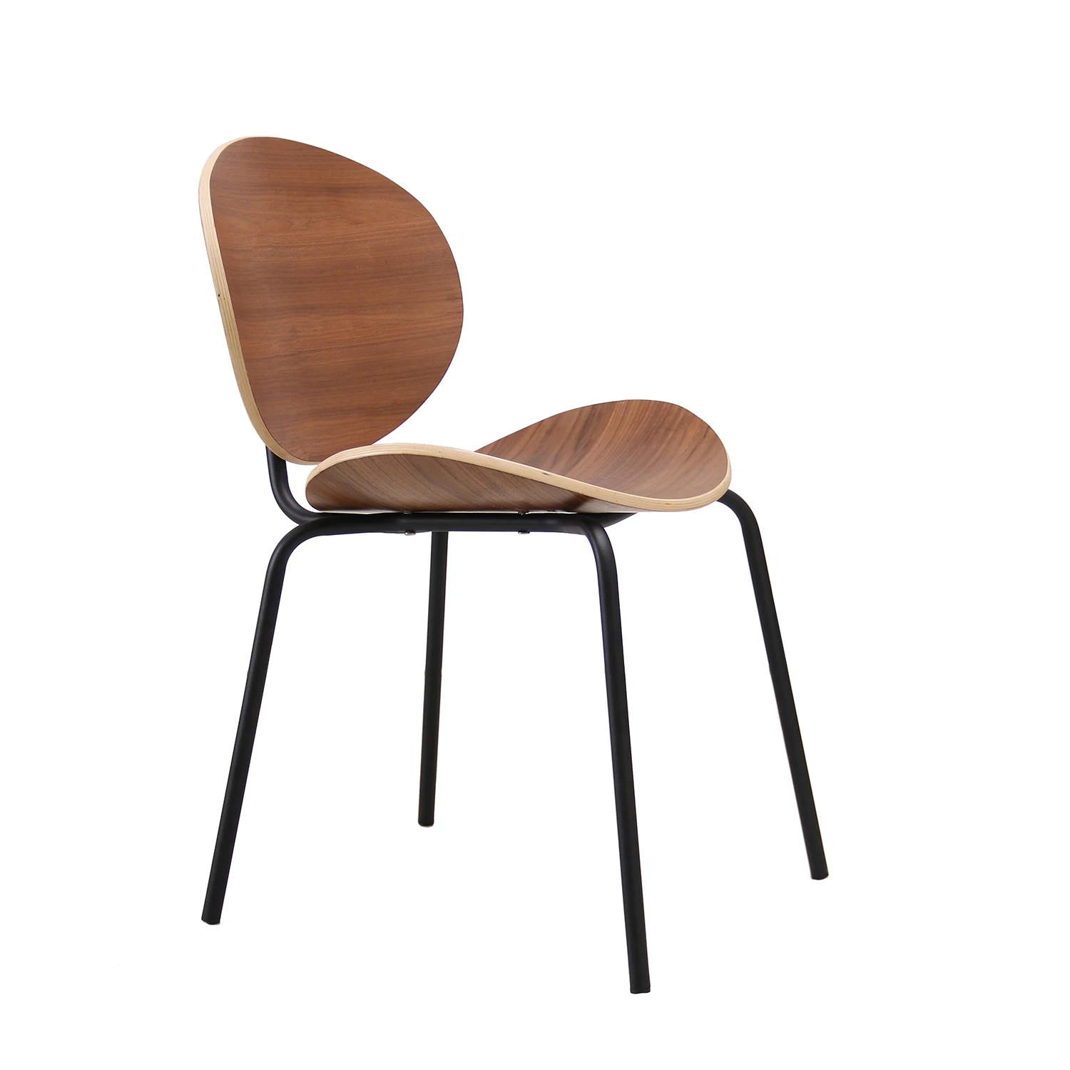 Elegant Shape Wood Seat Plywood Back Black Steel Leisure Chair