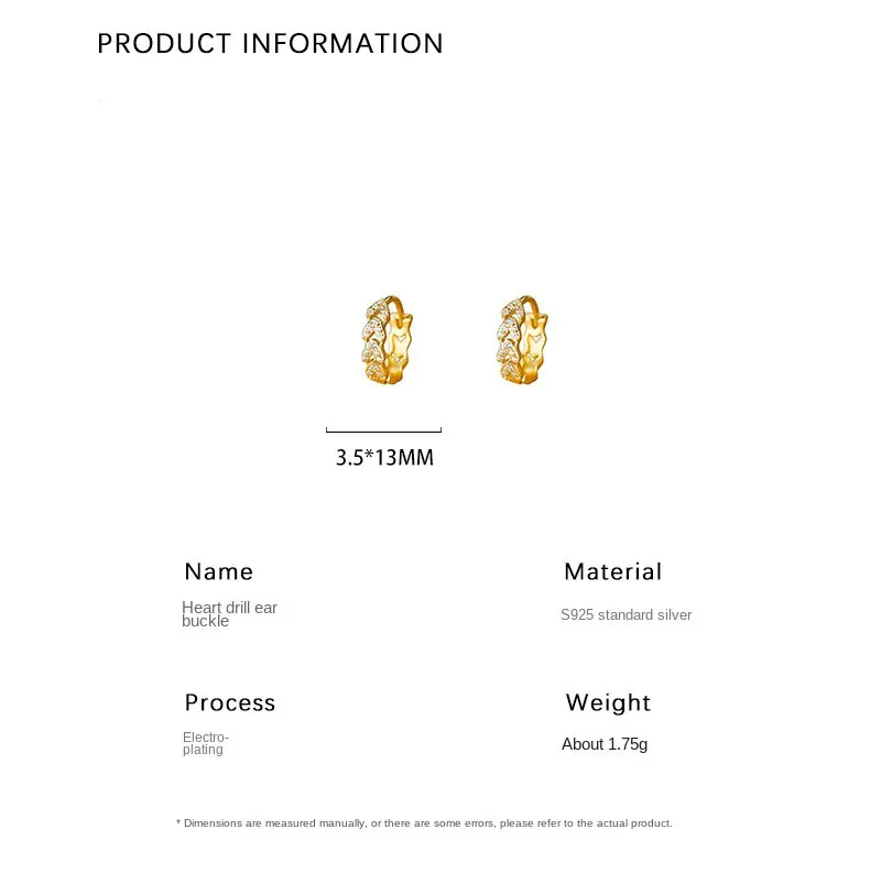 Glamour jewelry 925 silver earrings jewelry 18K gold plated CZ zircon heart hoop earrings for women