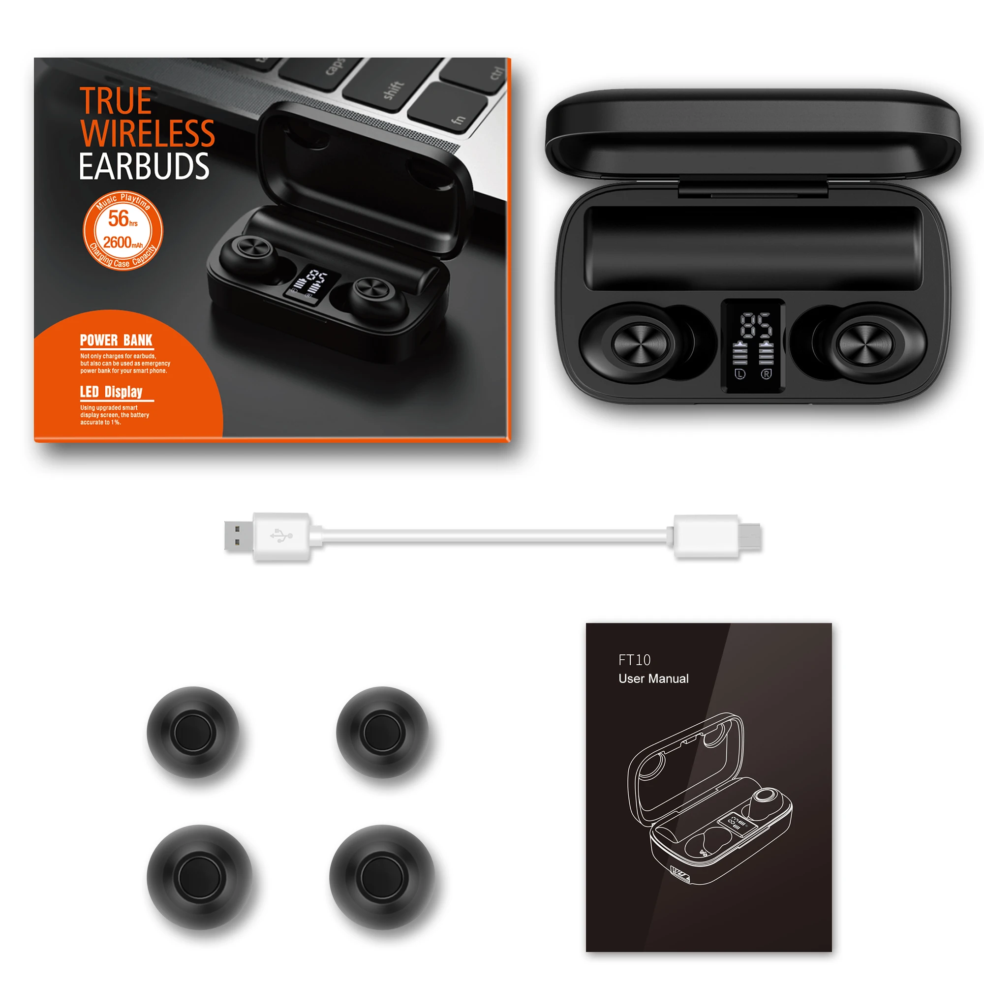 
Private Label Hifi Stereo Smart In Ear BT 5.0 Waterproof Cheap Wireless Earbuds In Bulk FT10 