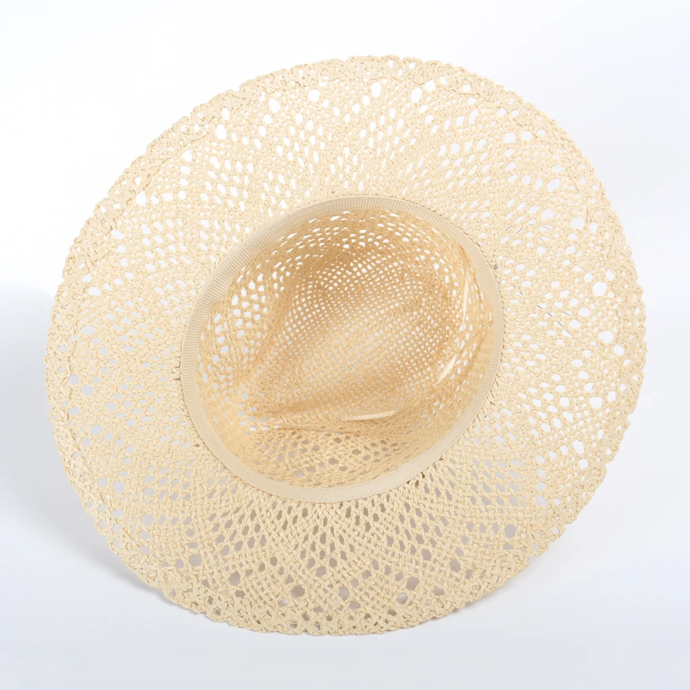 Wholesale Summer Women Beach Handmade Premium Superior Jazz Hat Quality Hollow Out Raffia Straw Panama Hat For Women