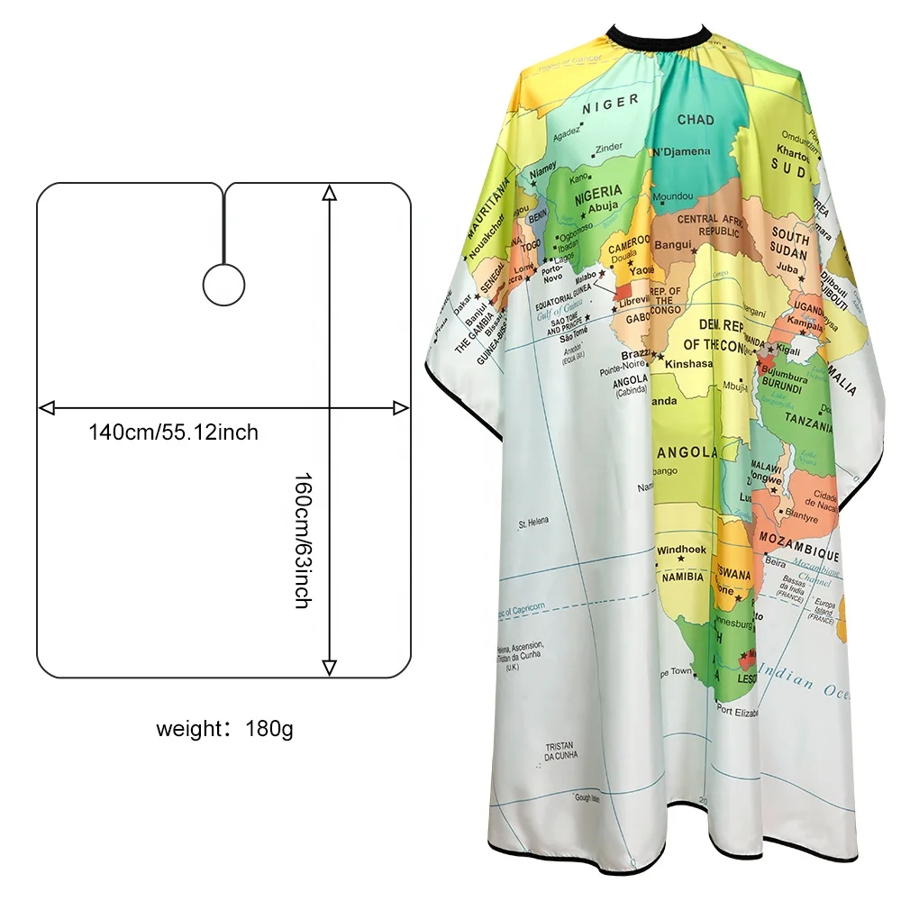 New Stylish Custom Polyester Cape World Map Cape DIY Screen Printing Hair Cutting Barber Cape