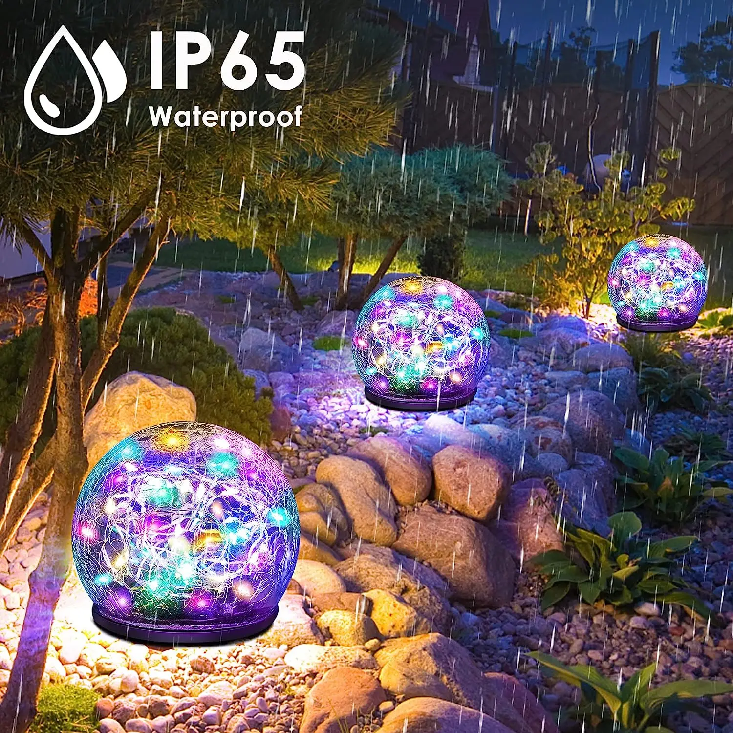 Garden Solar Lights Outdoor Decorative LED Colored Cracked Glass Solar Globe Lights Upgraded Waterproof Ball Lights for Yard
