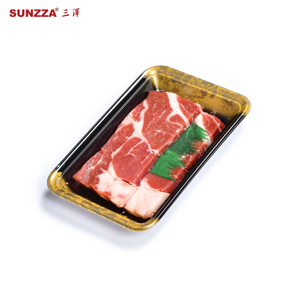 Sunzza package luxury disposable food grade Plastic PET PP Frozen seafood Meat Beef Packaging Trays