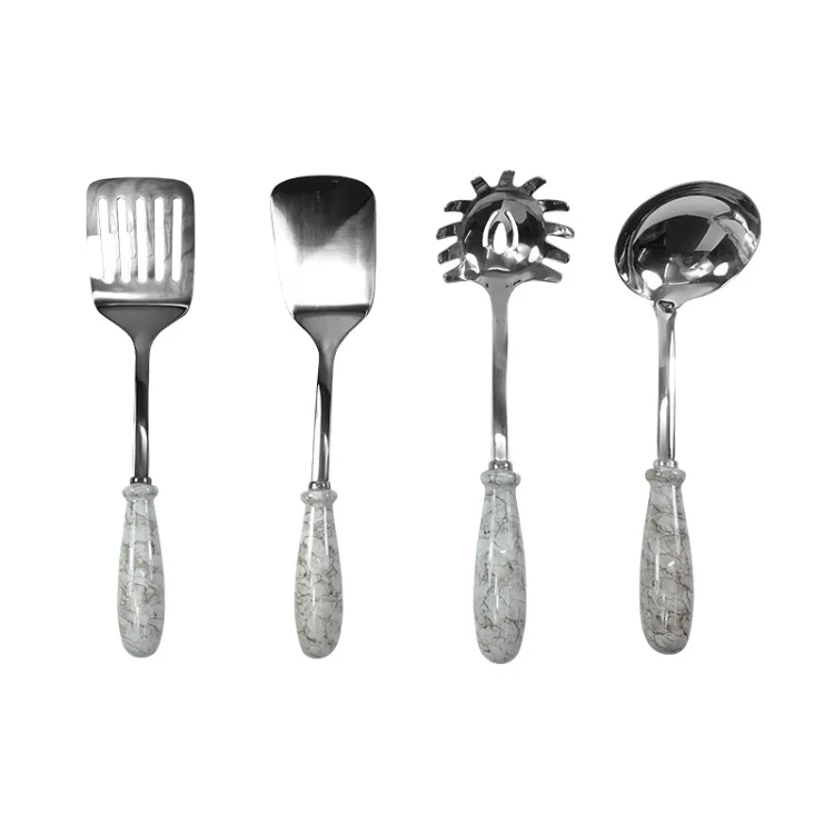 Kitchen Utensils Four-Piece Set Tableware Set Wholesale Ceramic Handle Stainless Steel Household Pasta Soup Spoon