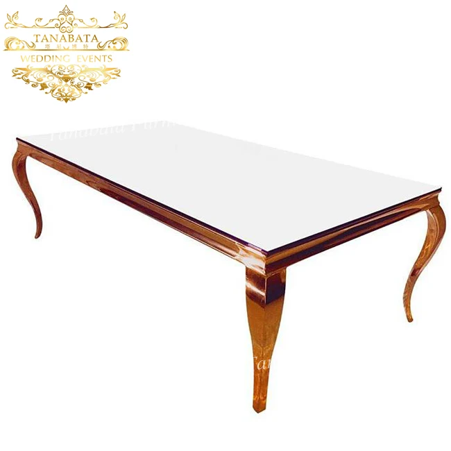 
Romantic glass top wedding hall gold stainless steel wedding table 