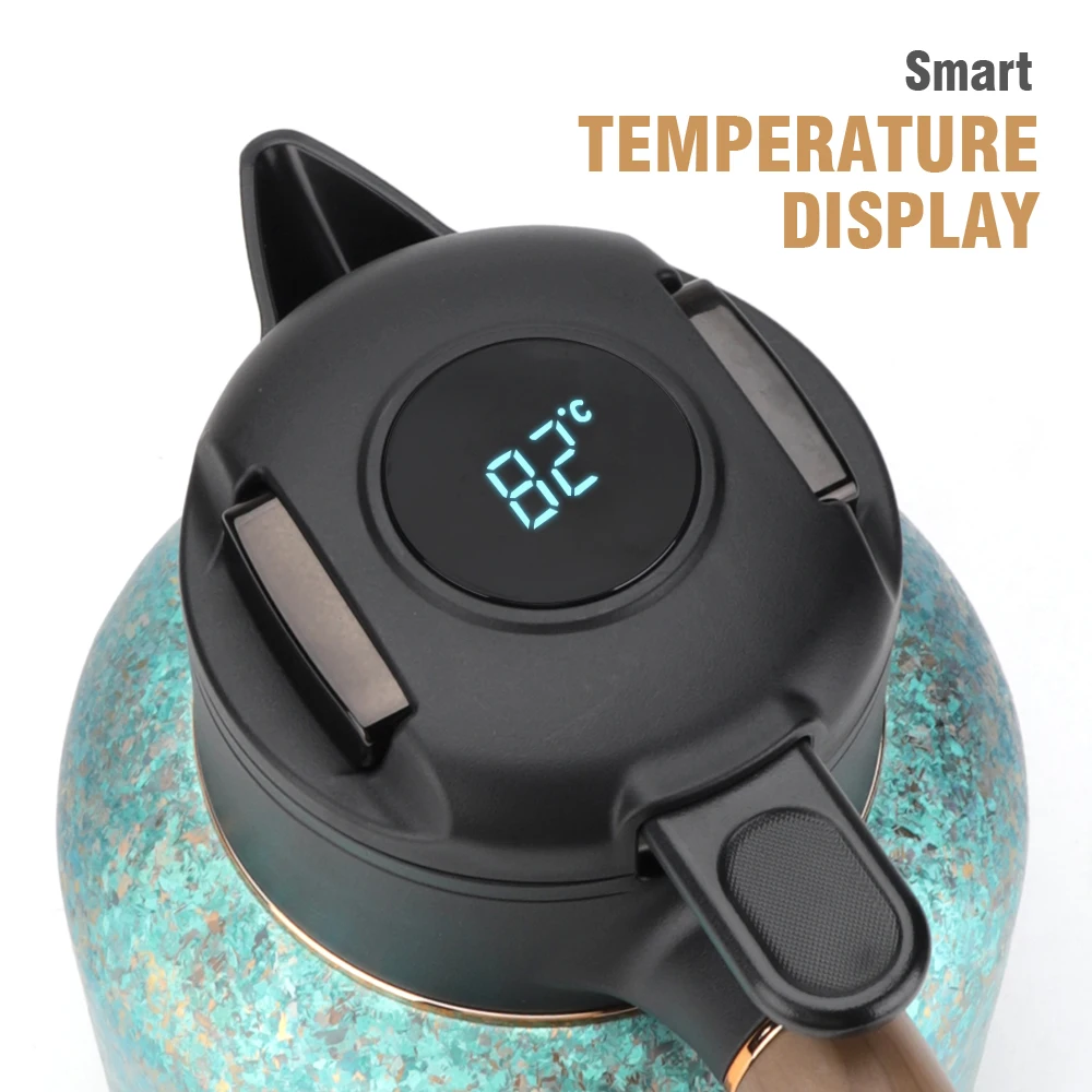 DKADI Ti Cup 1.6L Thermal Coffee Tea Pot Titanium Double Wall Vacuum Insulated Cool Touch Handle Hot/Cold Large Thermos Presents