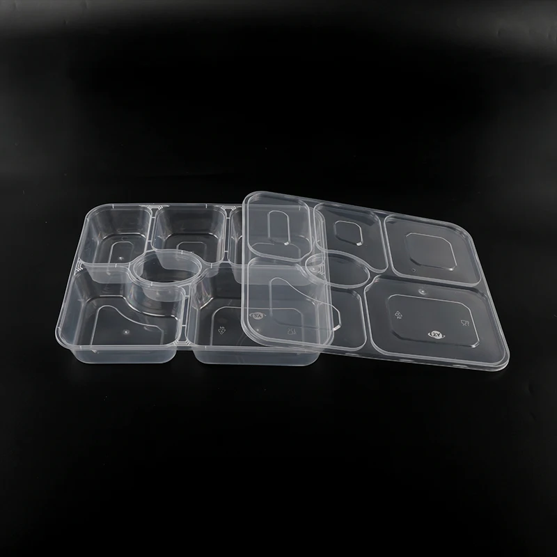 Food Takeaway 6 compartment transparent Plastic Disposable PP Lunch Microwavable Tiffin Box