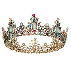 Big alloy crown retro gold inlaid colorful diamond princess crown hair accessories hot sale headwear