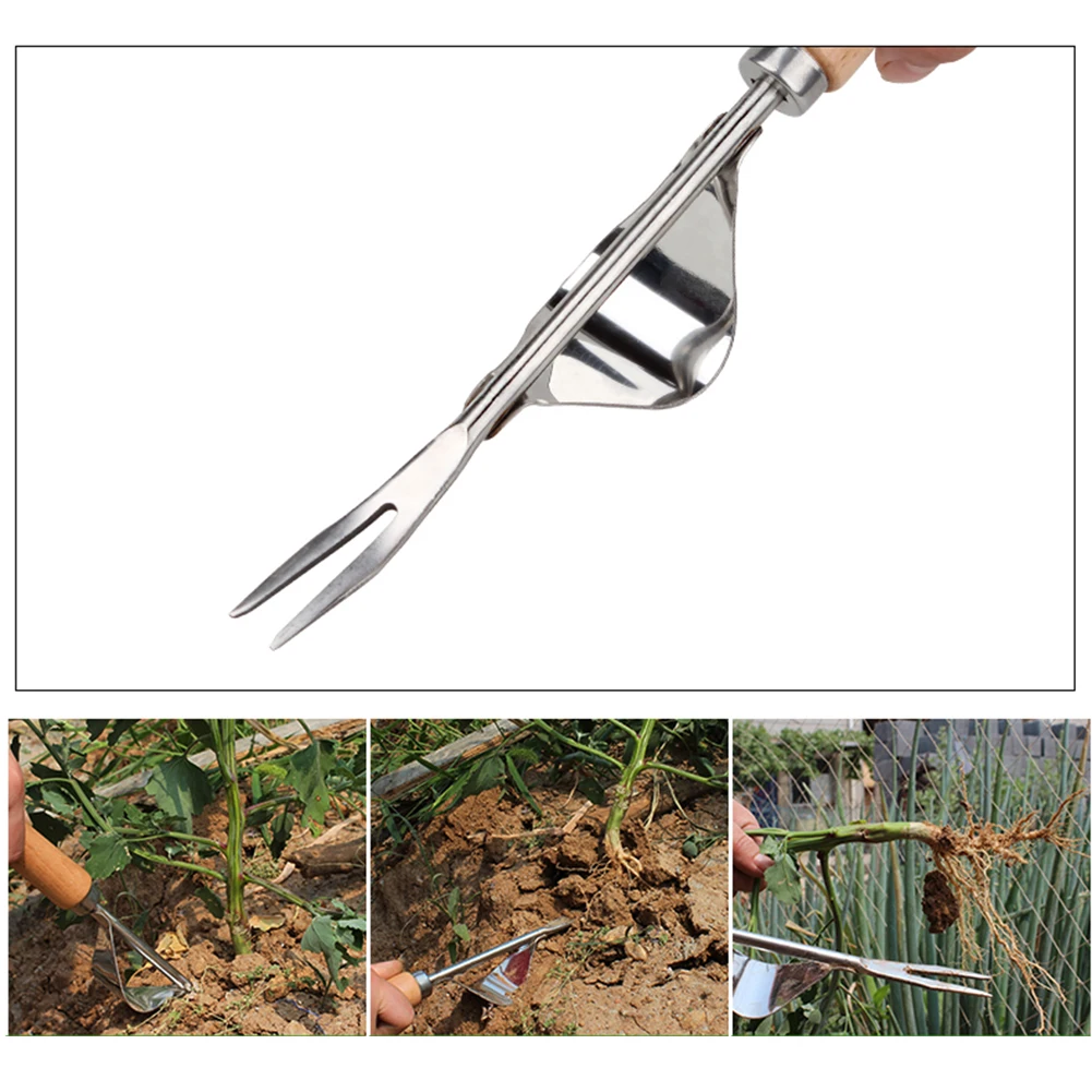  Garden Fork Wood Forked Head Hand Weeder Puller Patio Handle Remove Weeds Shovel Courtyard Trimming Tools