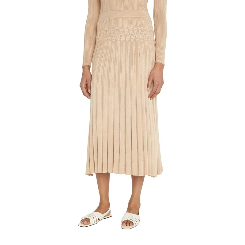 Factory Manufacturer 2022 Designer Straight Ribbed Knit Skirt Wholesale Midi Women Pleated Knitted  Sweater Skirt