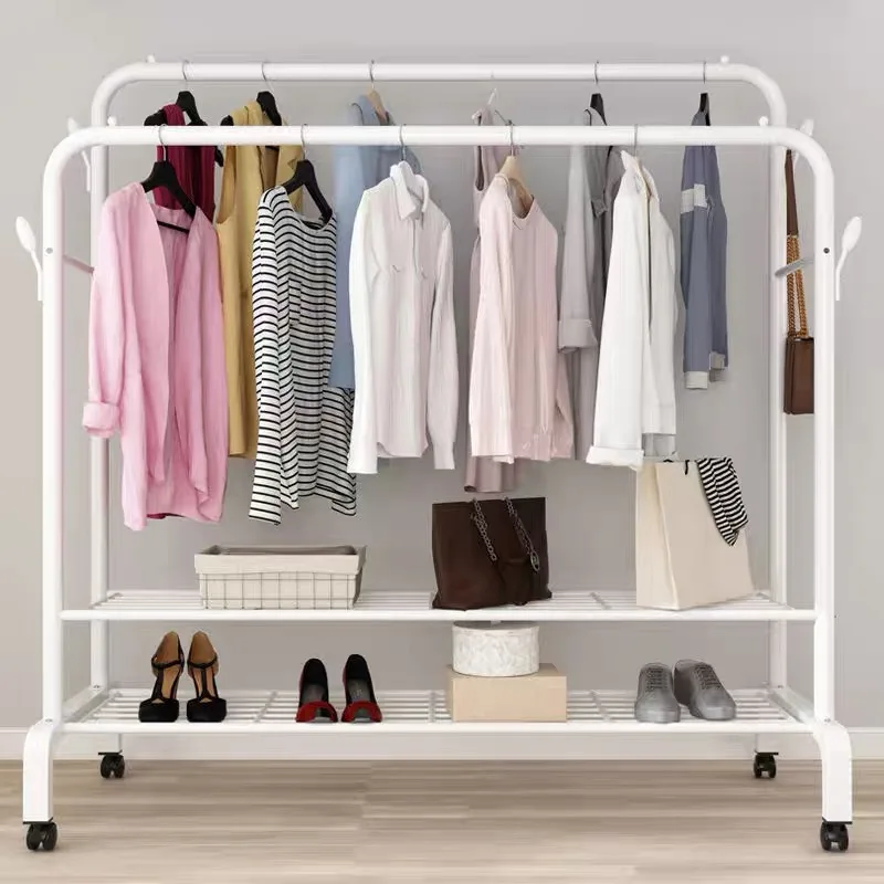 Multifunctional Free Standing Hanging Bag Hat Jacket Umbrella Coat Rack Metal Clothes Hanger Stand with Wheels