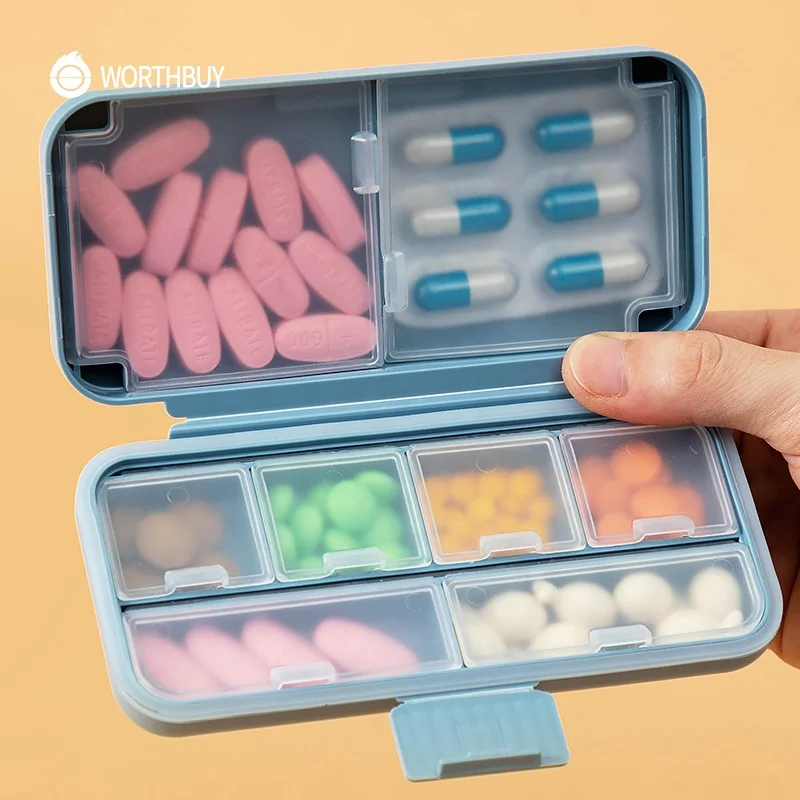 WORTHBUY Double-layer Sealed Medicine Storage Box 8-compartment Portable Travel Pill Case