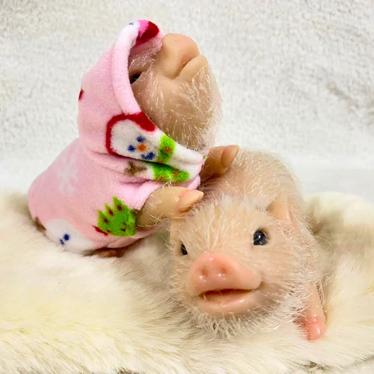 Cute pure silicone lifelike pig reborn pet mini soft pink pig with hair