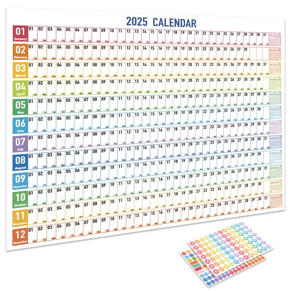 imoda 2025 Colorful Large Size Wall Calendar With Stickers 365 Days Yearly Planner Memo Schedules Calendar Personal Planning
