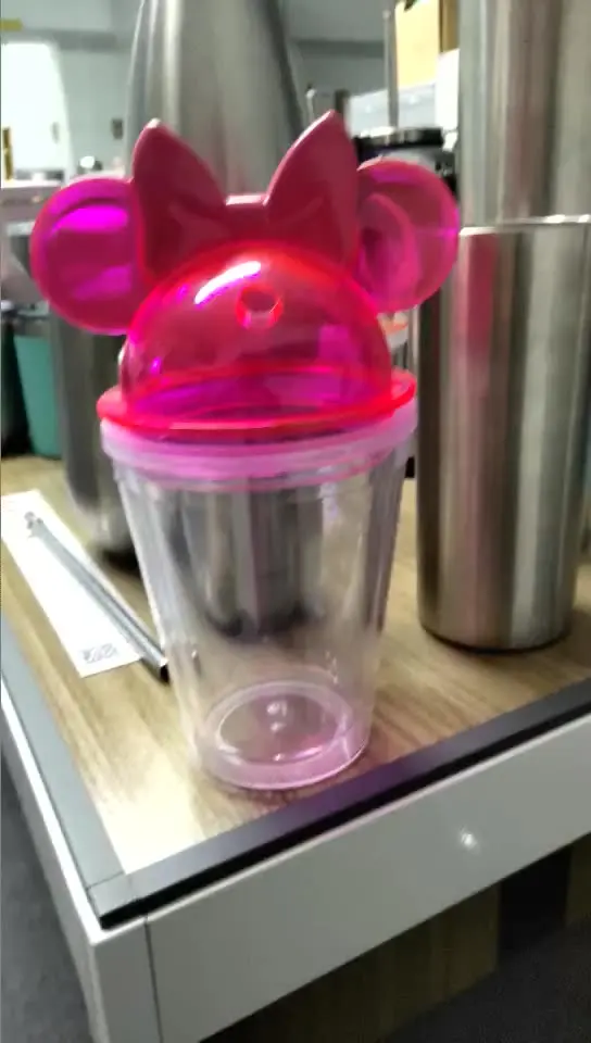 16oz Double Wall Plastic Tumbler Couples Cups With Minnie Mouse Ear Shape Lid And Straws Portable Water Cups