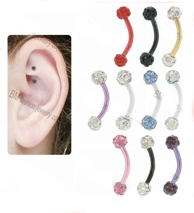 16 Калибр титановых ювелирных изделий изогнутая штанга серьга-гвоздик маленький пирсинг для бровей