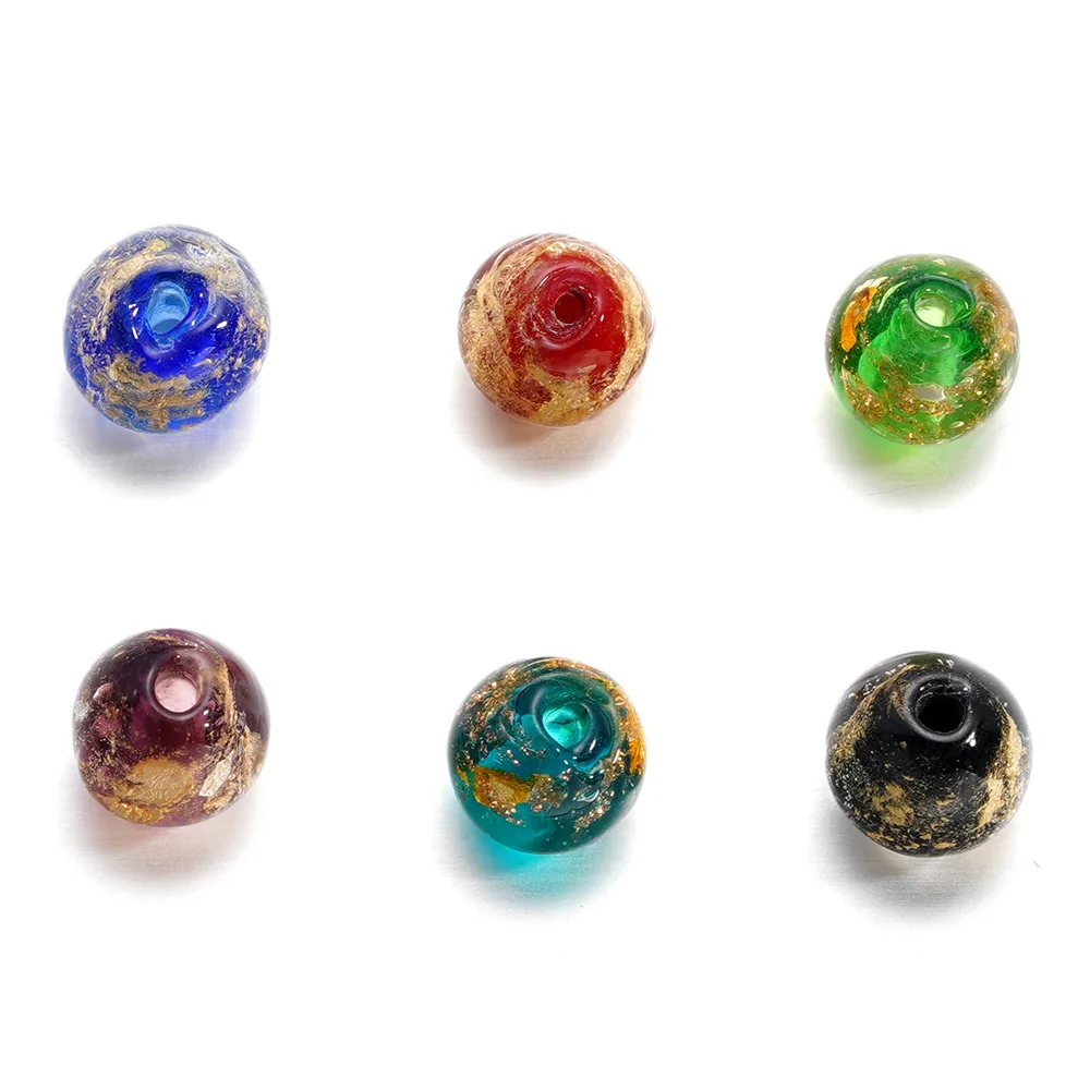 Handmade Mixed Color Glass Beads with Gold Leaf DIY Bracelet Earrings Beaded Jewelry Accessories