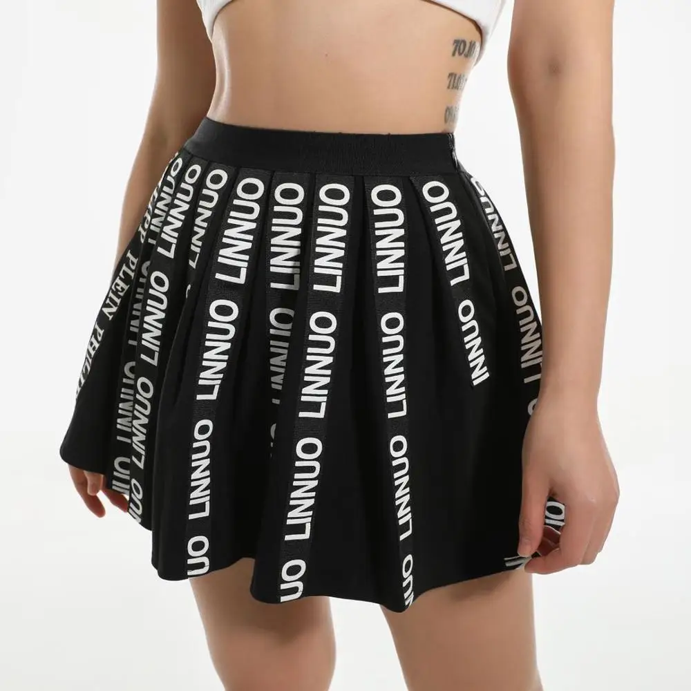 
Fashion Street Wear Letter Skirts Women Summer Designer Skater Black Sexy Short Lady Mini Pleated Skirt 