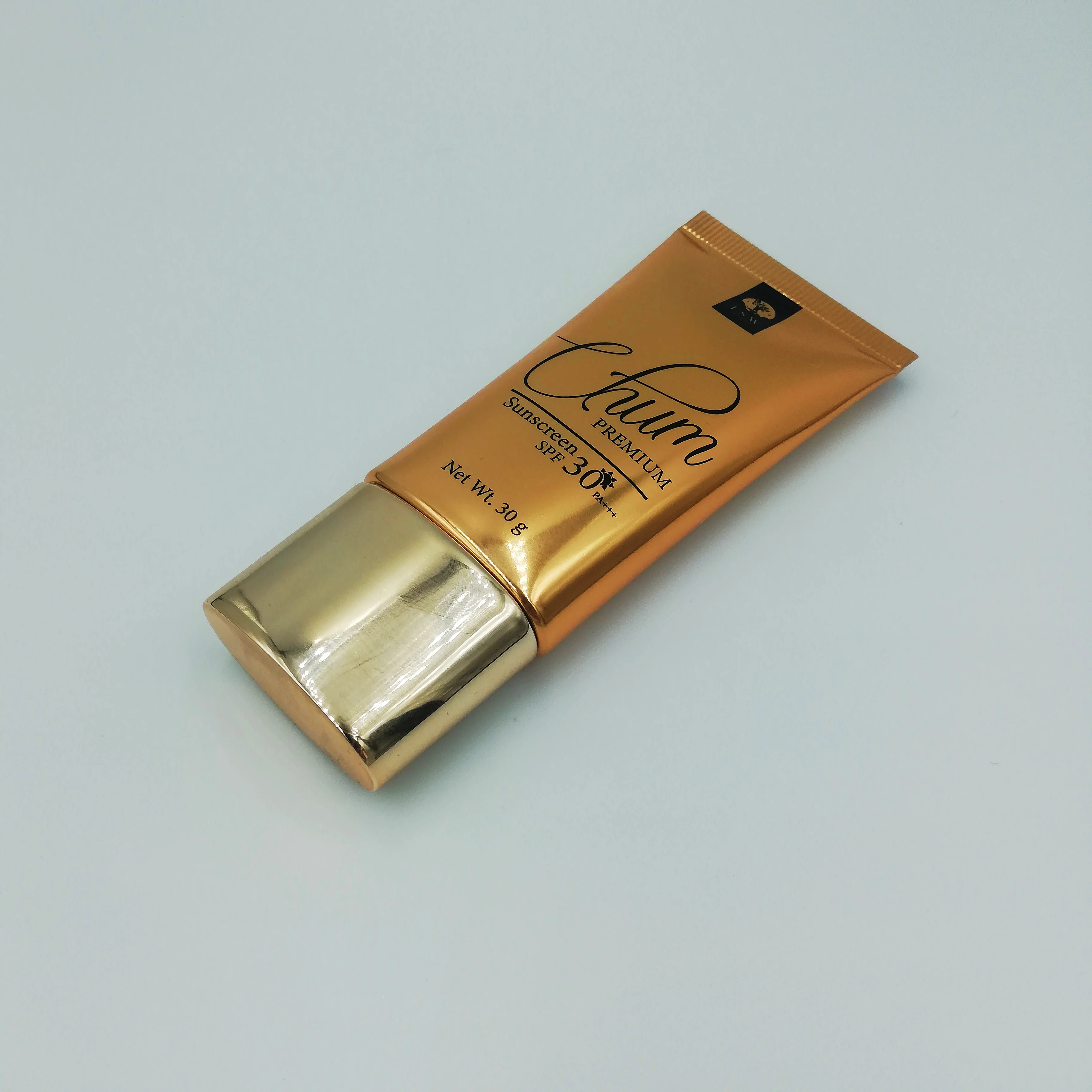 Rose gold 30g flat tube electroplated lid custom logo printing private label plastic aluminum laminated tube cosmetic packaging