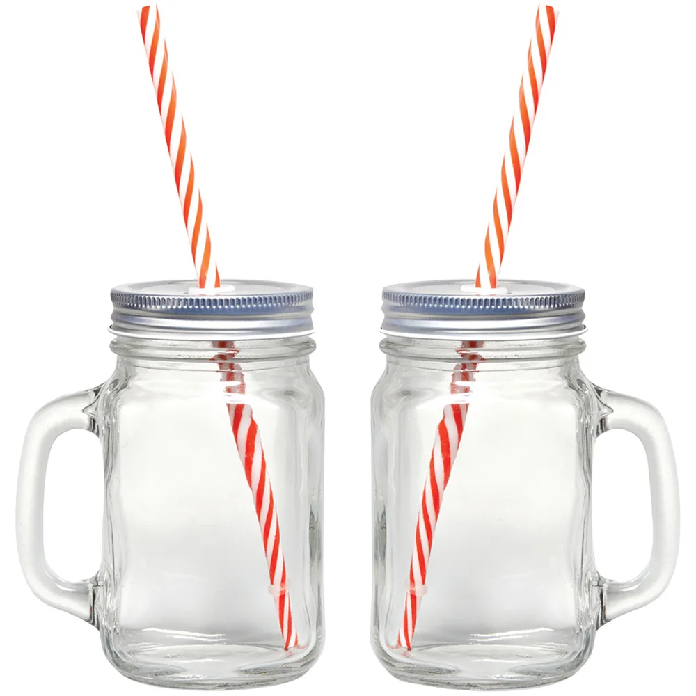 Lead Free Blank 16 oz Wide Mouth Round Glass Mason Jars With Handles