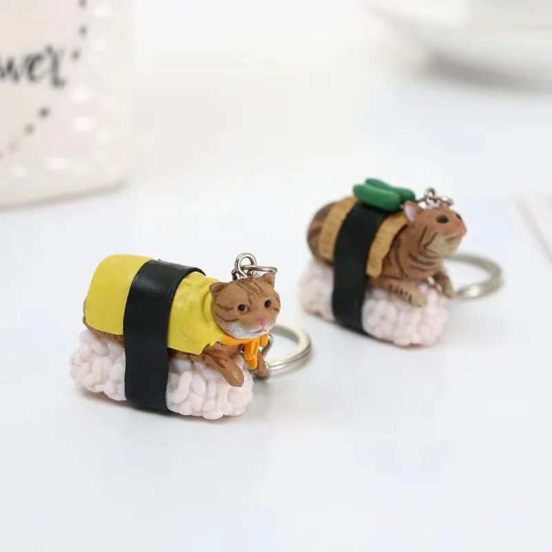 Wholesale 5cm Sushi Cat pvc figure keychain 5pcs cute animal figure Nekozushi Sushi Cat pendant Key Chain set