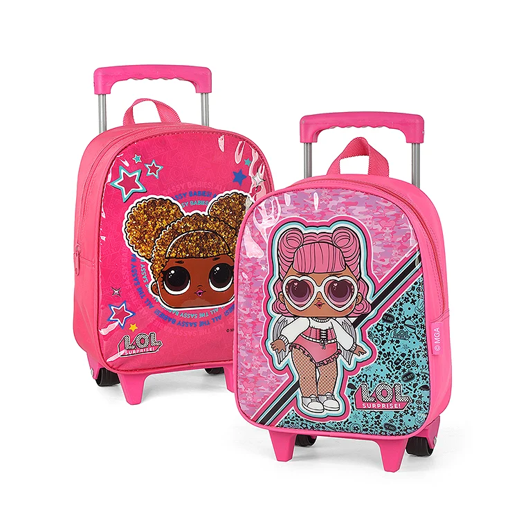 New Fashion Promotion Cute Pink Children Kids Wheel Trolley Backpack School Bag for Girls