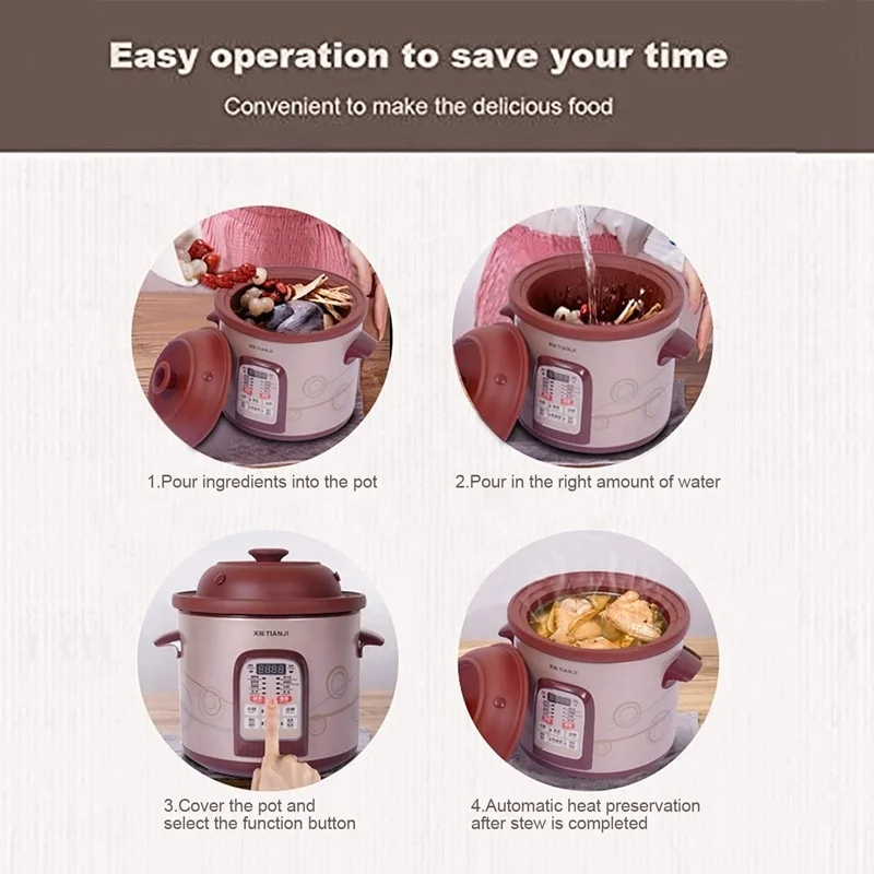 TONZE Multi-function Purple Clay Electric Rice Cooker Ceramic Slow Cooker