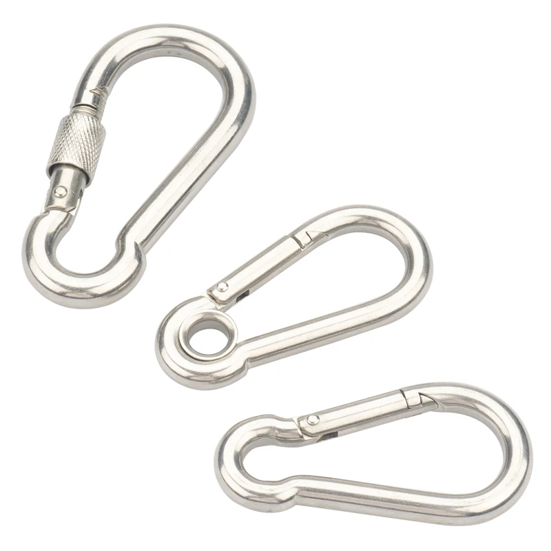 Rigging hardware Stainless Steel Spring Snap Hook Carabiners for Climbing Heavy Duty Locking Carabiner Clips made in china