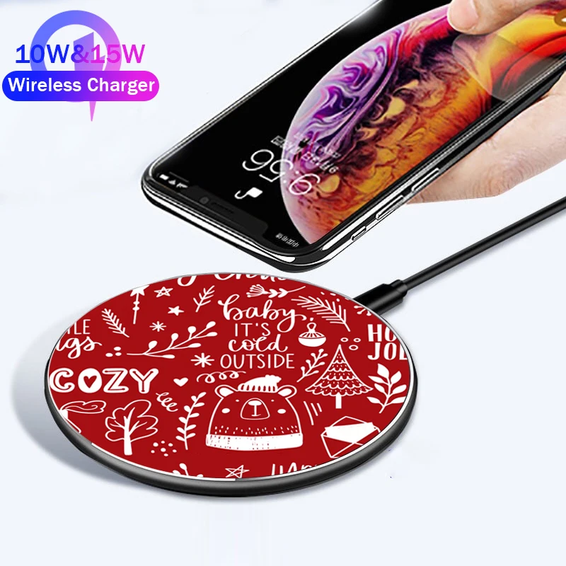 Custom christmas light phone charger Wireless 10W 15W QI Wireless Charging christmas gift box  for iPhone fast charging