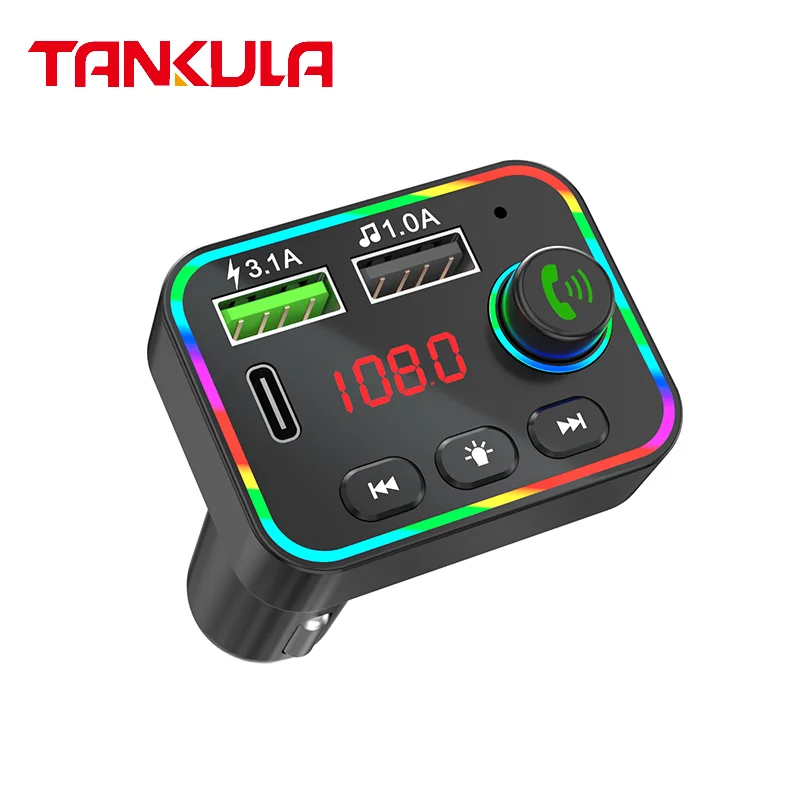High Quality 2021 New F4 Car MP3 Blue Tooth Voice Player Seven Color Breathing Lamp Blue Tooth Car Kit