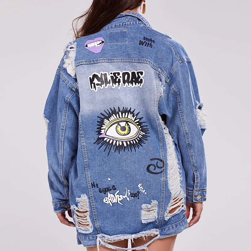 
Customize Your Own Sequin Printed Casual Loose Long Sleeve Jacket Women Denim Jacket Fall Jean Jackets 